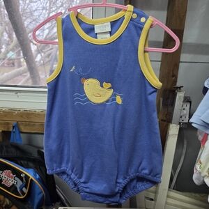 Carter's Blue Sleeveless Duck Romper with Yellow Trim